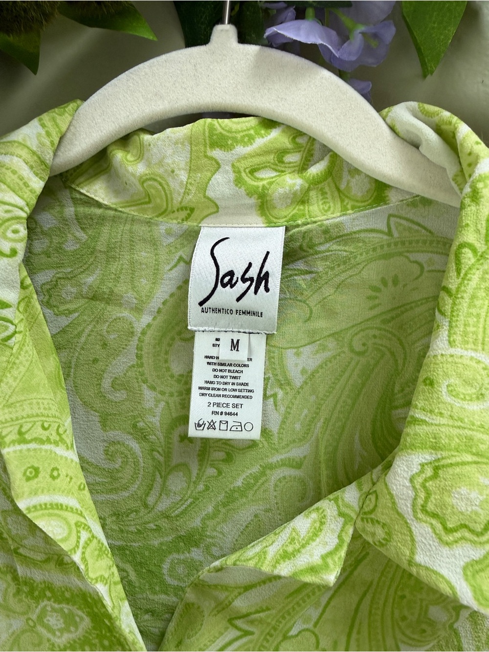 VTG Y2K Green Paisley SILK Top from Sash, size M - Picture 4 of 6